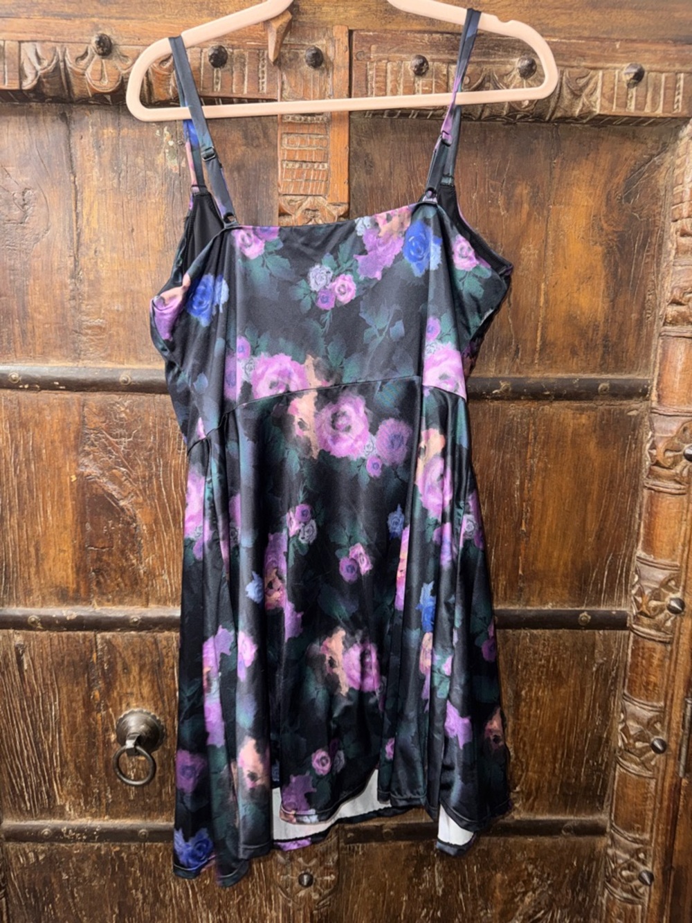 NWOT Popilush Floral Shapewear Dress 3X Black Satin Cowl Neck Bodycon - Picture 3 of 4